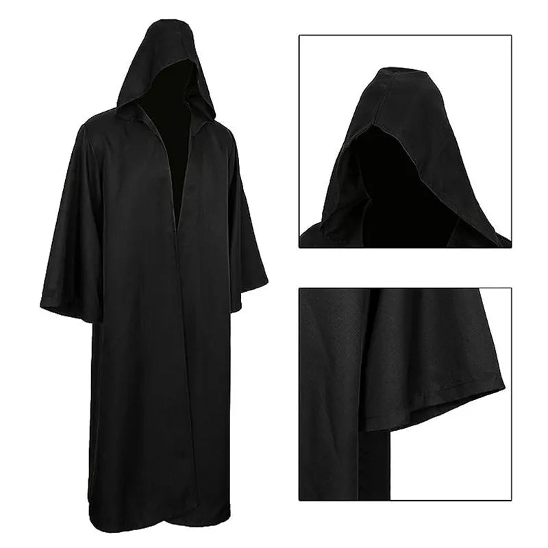 Cape d'Halloween à capuche noire - Ensemble de costume de cosplay Sorcier et fantôme