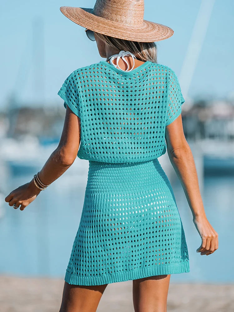 Crochet-detail beach dress, swimwear cover-up