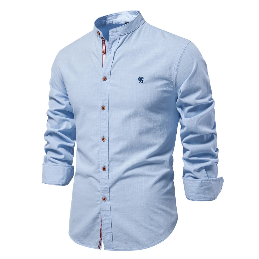 Camisa lisa de manga larga de algodón prémium para hombre: informal y elegante