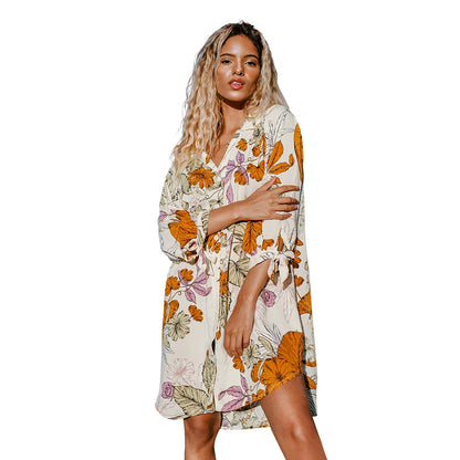 Tunique de plage en mousseline de soie à fleurs - Robe mi-longue d'été