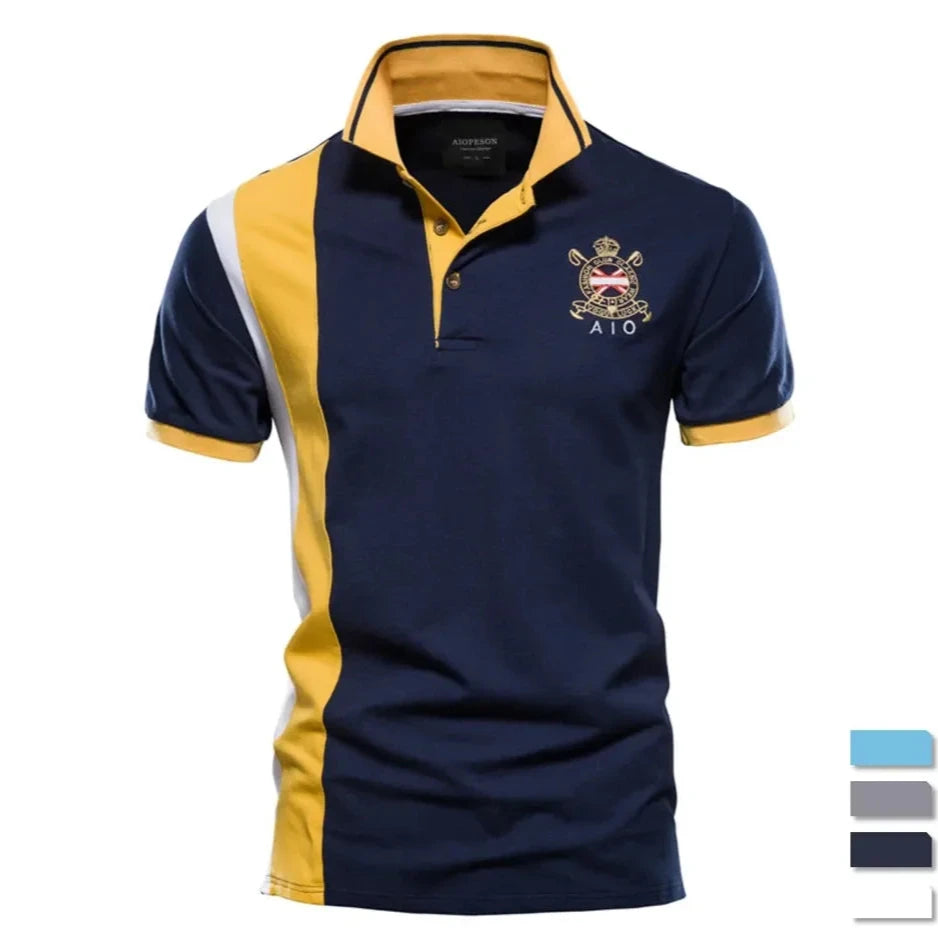 Embroidered Polo with Badge, Casual Short-Sleeve Sport Polo Shirt, Cotton