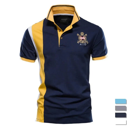 Embroidered Polo with Badge, Casual Short-Sleeve Sport Polo Shirt, Cotton