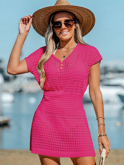 Vestido de playa con detalles de crochet, traje de baño para cubrirse