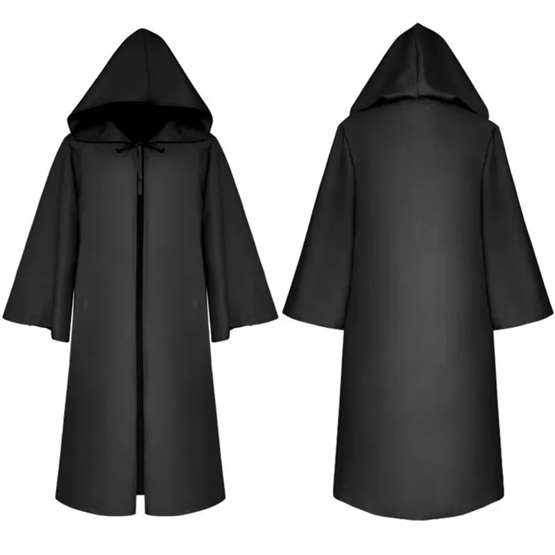 Cape d'Halloween à capuche noire - Ensemble de costume de cosplay Sorcier et fantôme