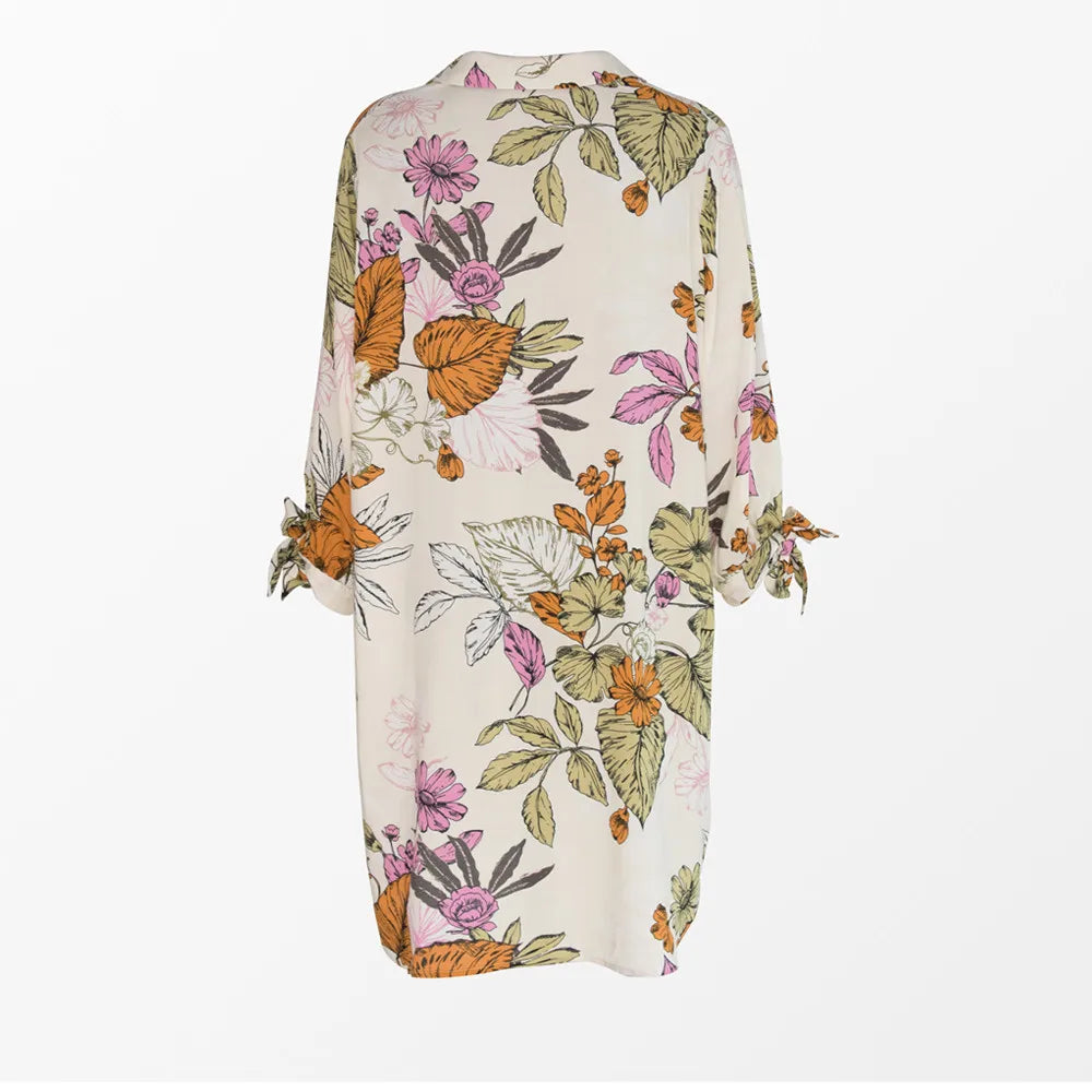 Tunique de plage en mousseline de soie à fleurs - Robe mi-longue d'été