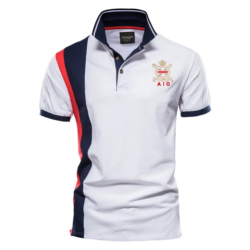 Embroidered Polo with Badge, Casual Short-Sleeve Sport Polo Shirt, Cotton