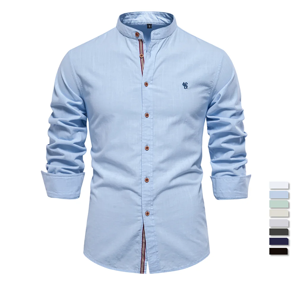 Camisa lisa de manga larga de algodón prémium para hombre: informal y elegante