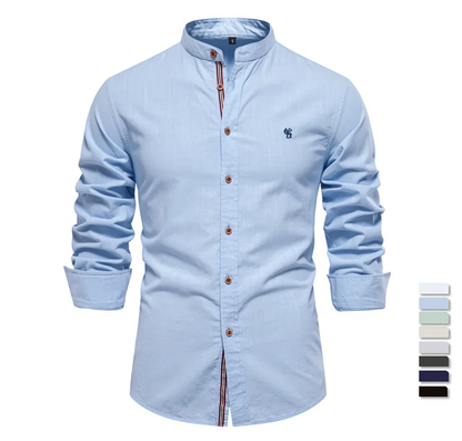 Chemise unie à manches longues en coton de qualité supérieure pour homme – Décontractée et élégante