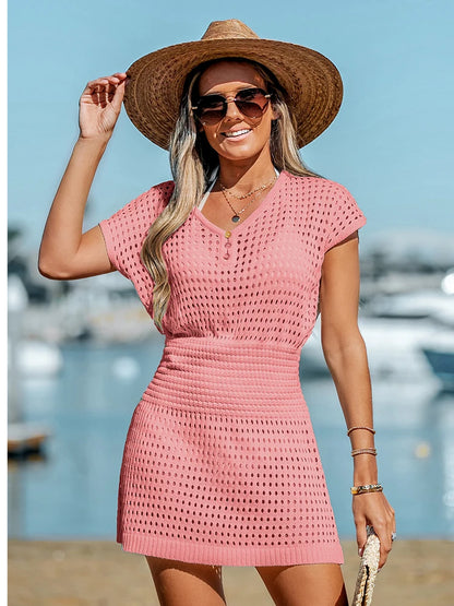 Vestido de playa con detalles de crochet, traje de baño para cubrirse