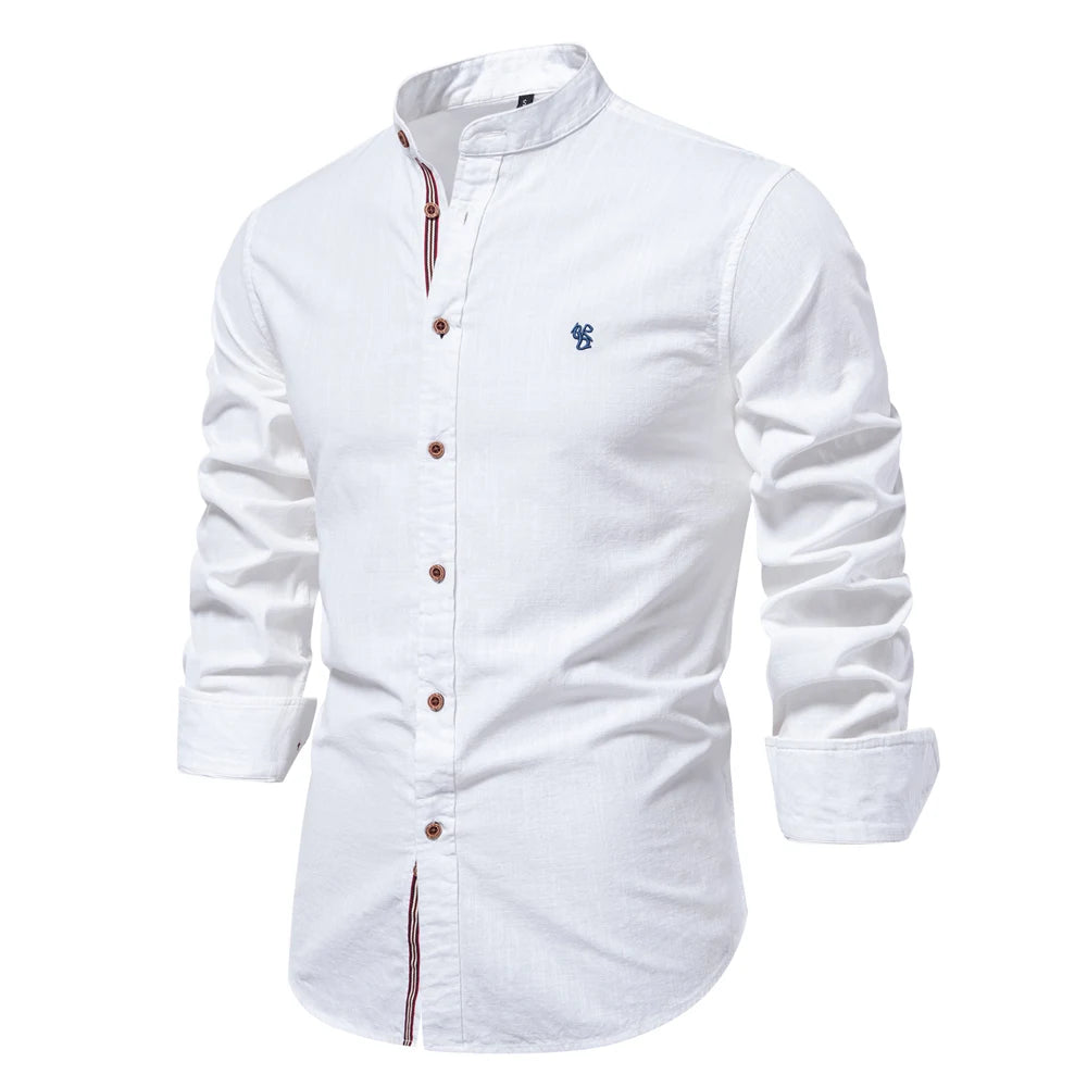 Chemise unie à manches longues en coton de qualité supérieure pour homme – Décontractée et élégante