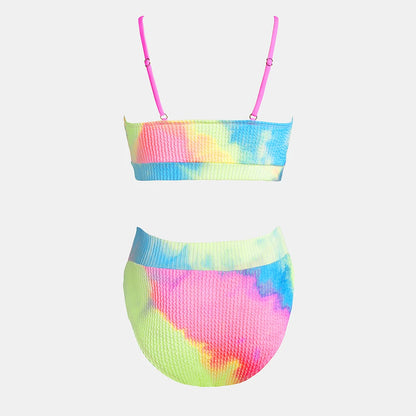 High-Waist Tie-Dye Bikini Set – Textured Two-Piece Swimsuit for a Bold Beach Style