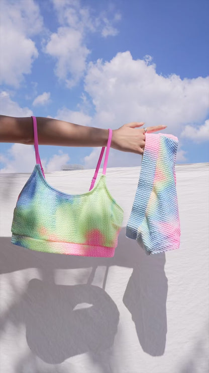 Conjunto de bikini tie-dye de cintura alta: traje de baño texturizado de dos piezas para un estilo playero atrevido